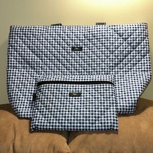 Scout Tote Bag with travel Pouch. Blue & White checkered. EUC. NS